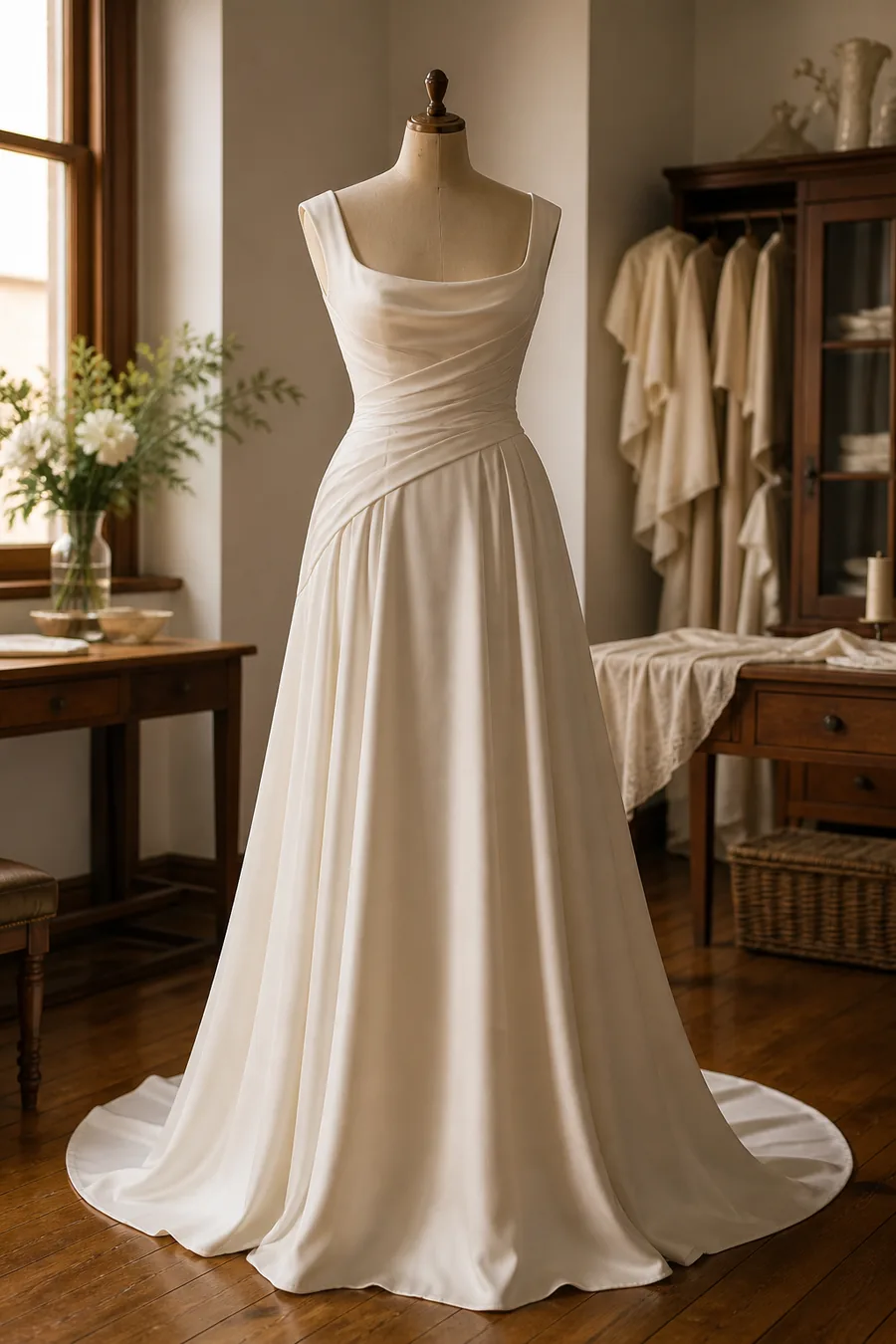 Ivory bridal gown with a softly structured bodice